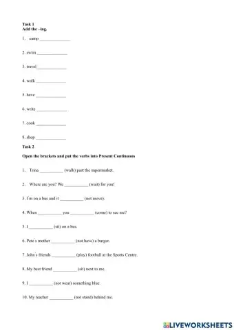 Present Continuous (h-w)