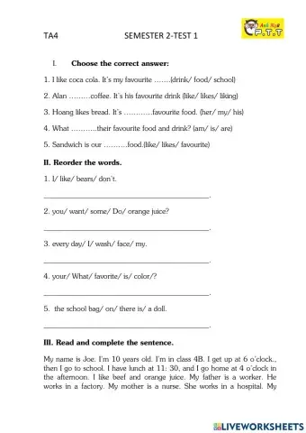 Ta4- semester 2 test 1