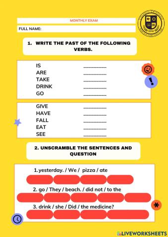 Past simple monthly exam