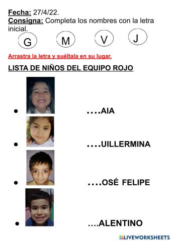 Letra inicial del equipo rojo