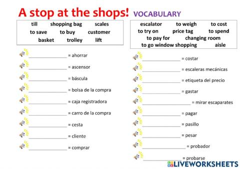 Vocabulary shopping
