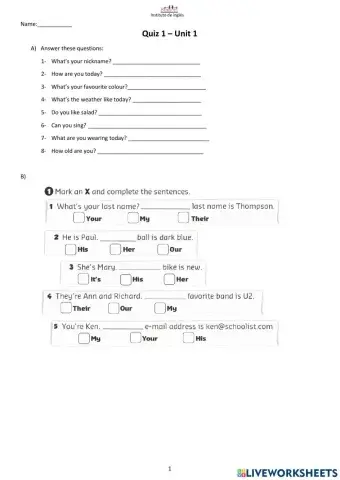 Quiz 1 - Unit 1 P-L 8