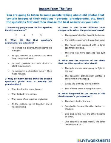 Listening Comprehension: Images from the Past