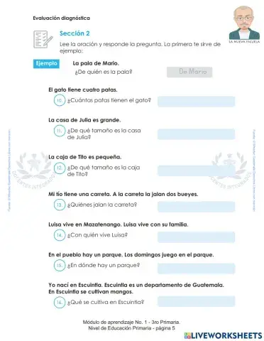 Evaluación Diagnóstica Inicial Tercero Primana, pág. 5 a 8 - Comprension de Lenguaje