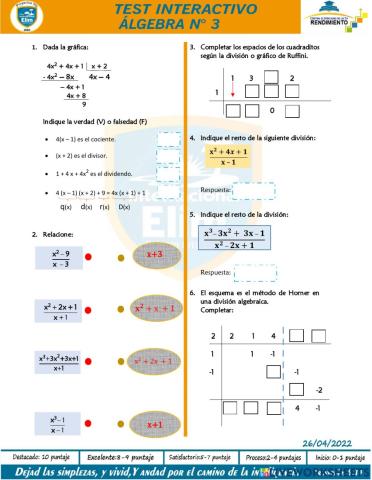 Test interactivo de álgebra n°3 oficial