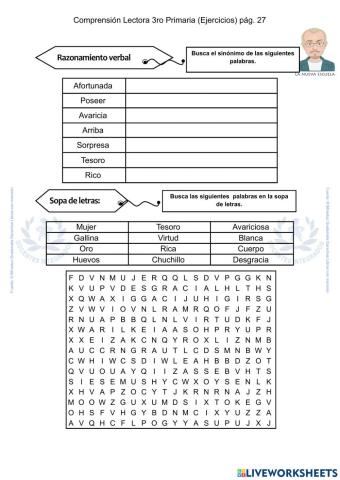 Comprensión Lectora 3ro Primaria (Ejercicios) pág. 27 - Sopa de letras