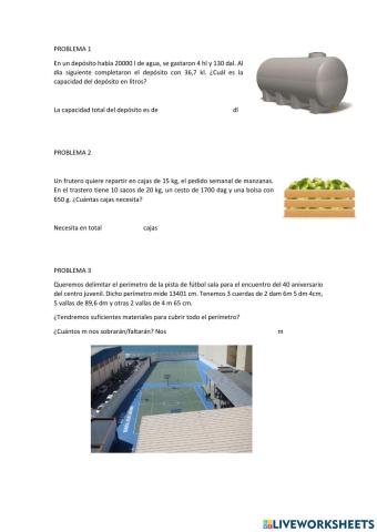 Unidades de medida 3 Problemas