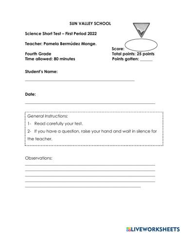 Science short test