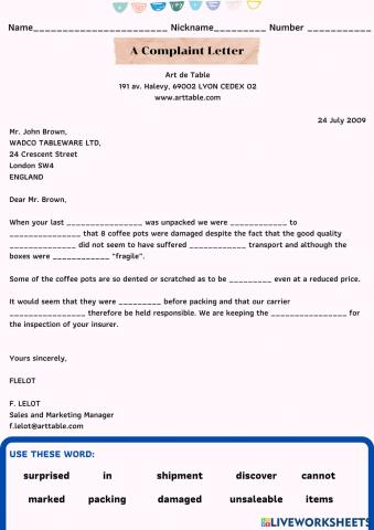 A Complaint Letter