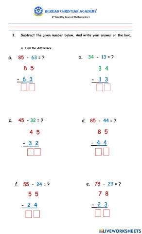 6th Monthly Exam in Math 1