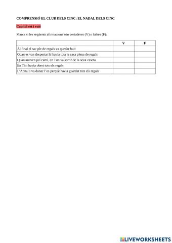 Comprensió el cllub dels cinc.el nadal dels cinc