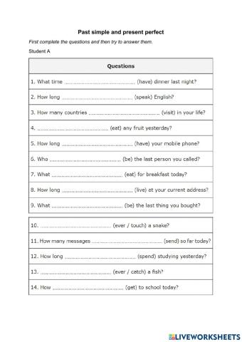 Present perfect and past simple questions