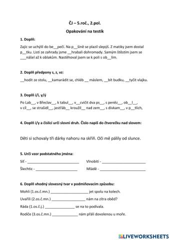 Opakování 2. pololetí 5. ročníku