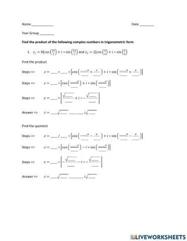 Multiply and Divide Complex Numbers