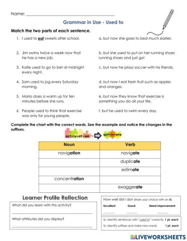 Used to and Suffixes ation - ate - Worksheet