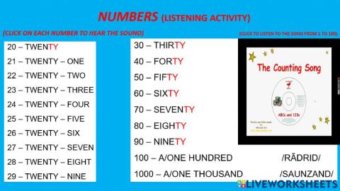 Numbers until 100 (listening activity)