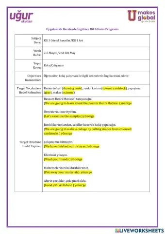 Görsel Sanatlar-KG 1-2-6 Mayıs