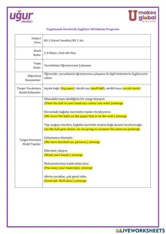 Görsel Sanatlar-KG 2-2-6 Mayıs