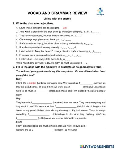 VOCAB AND GRAMMAR REVIEW Living with the enemy