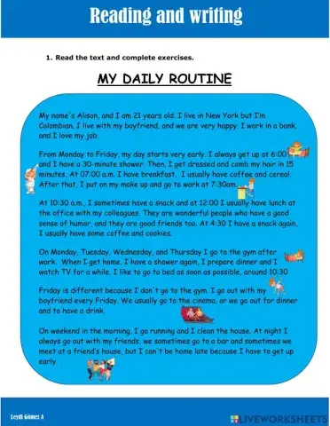 Daily Routine - Reading and Writing exercises