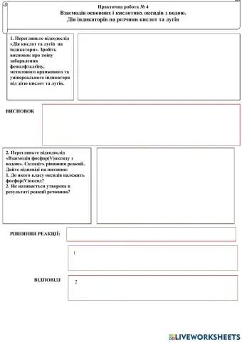 Практична робота Випробування розчинів кислот та лугів індикаторами