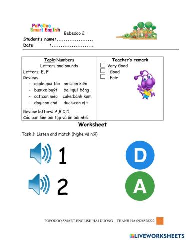 Level A1 - Lesson 6 (Letters E, F)