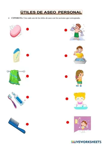 Unir con lineas los utiles de aseo