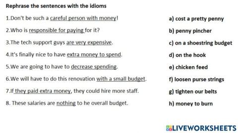 Spending money idioms rephrase