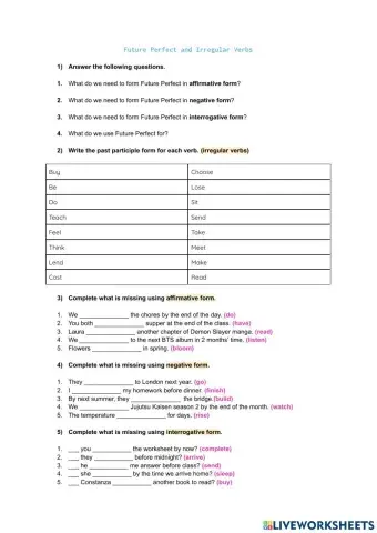 Future Perfect & Irregular Verbs