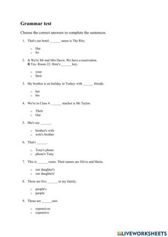EF Beginner Grammar & Vocabulary Homework Unit4