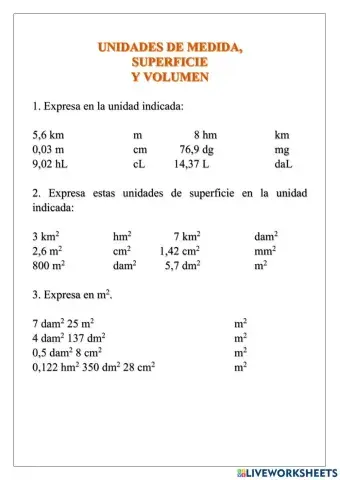 Unidades de medida, superficie y volumen