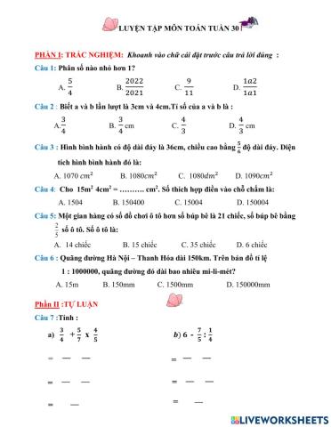 Luyện toán 4 tuần 30