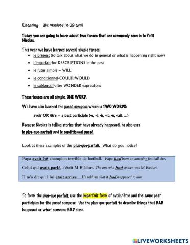 Plus que parfait et conditionnel