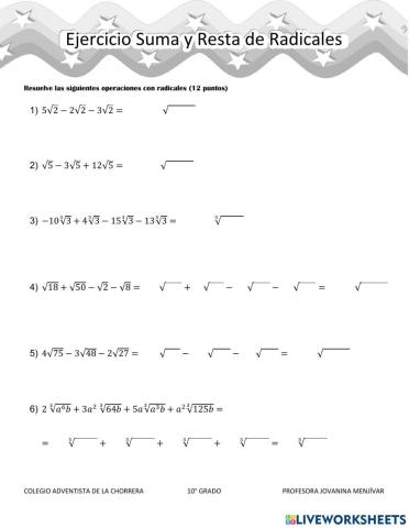 Suma y Resta de raices