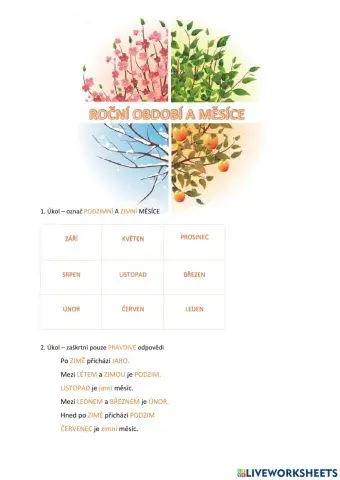 Pracovní list - Roční období a měsíce