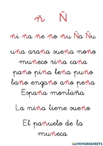 Silabas ña ñe ñi ño ñu