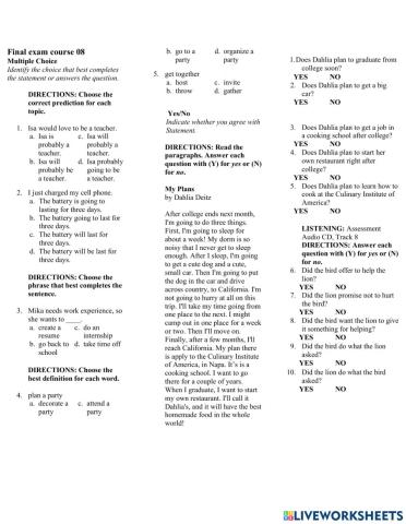 Final writen exam level 8