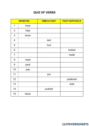 Quiz of verbs