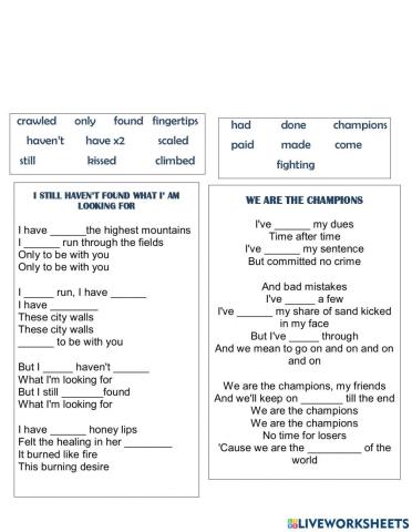 Songs to practice present perfect