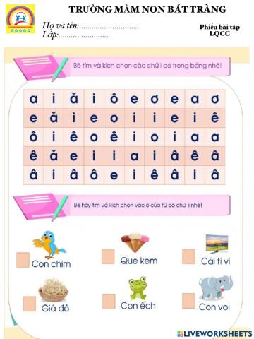 Phiếu BT TC chữ cái- MN Bát Tràng