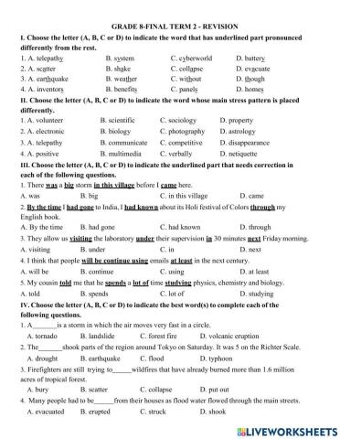 Grade 8- Final term 2 (Lower Le)