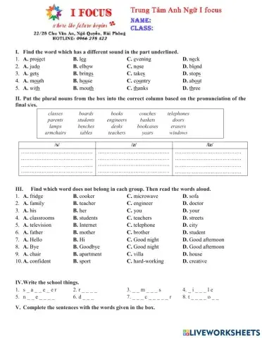 Lớp 6 Unit 123 Test 1