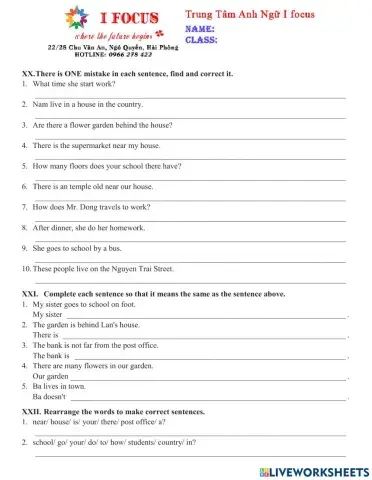 Lớp 6 Unit 123 Test 4