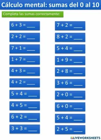 Cálculo mental - Completa las sumas