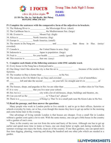 Lớp 6 Unit 4 Test 2