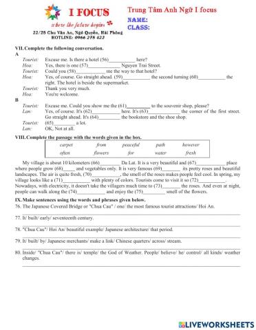 Lớp 6 Unit 4 Test 3