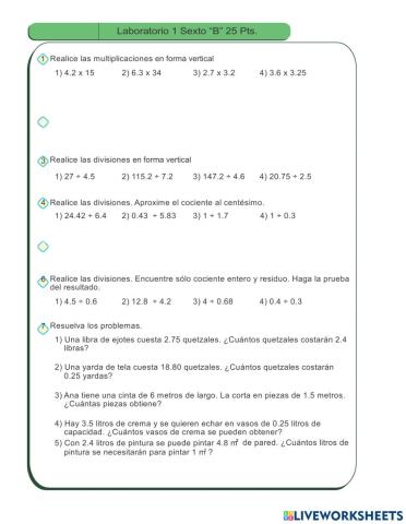 Multiplicación y división de decimales