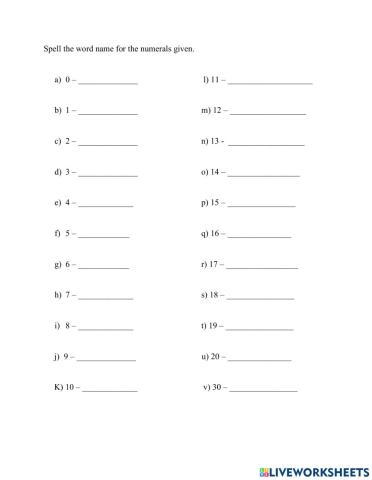 Numerals to word names