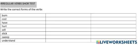 Irregular verbs test