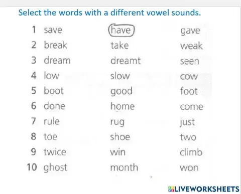 Different vowel sounds